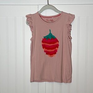 Mini Boden Pink Tank with Ruffle Strawberry Appliqué Size 6-7